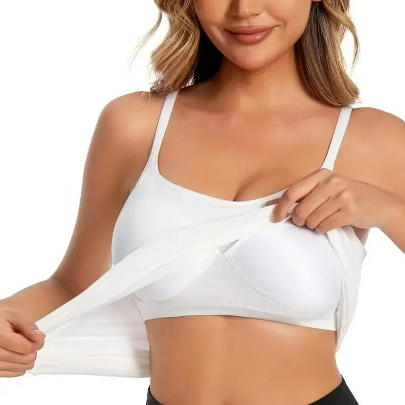 Padded Bra Tank Top Women Modal Spaghetti Solid Cami Top Vest Female Adjustable Camisole With Built In Bra Fitness Clothing - Live Store 4U