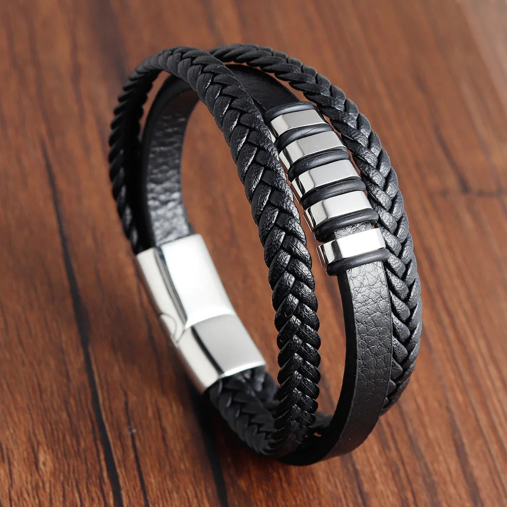Charm Braid Rope Bracelet For Men Stainless Steel Magnetic Buckle Genuine Leather Bracelets & Bangles Male Female Jewelry - Live Store 4U