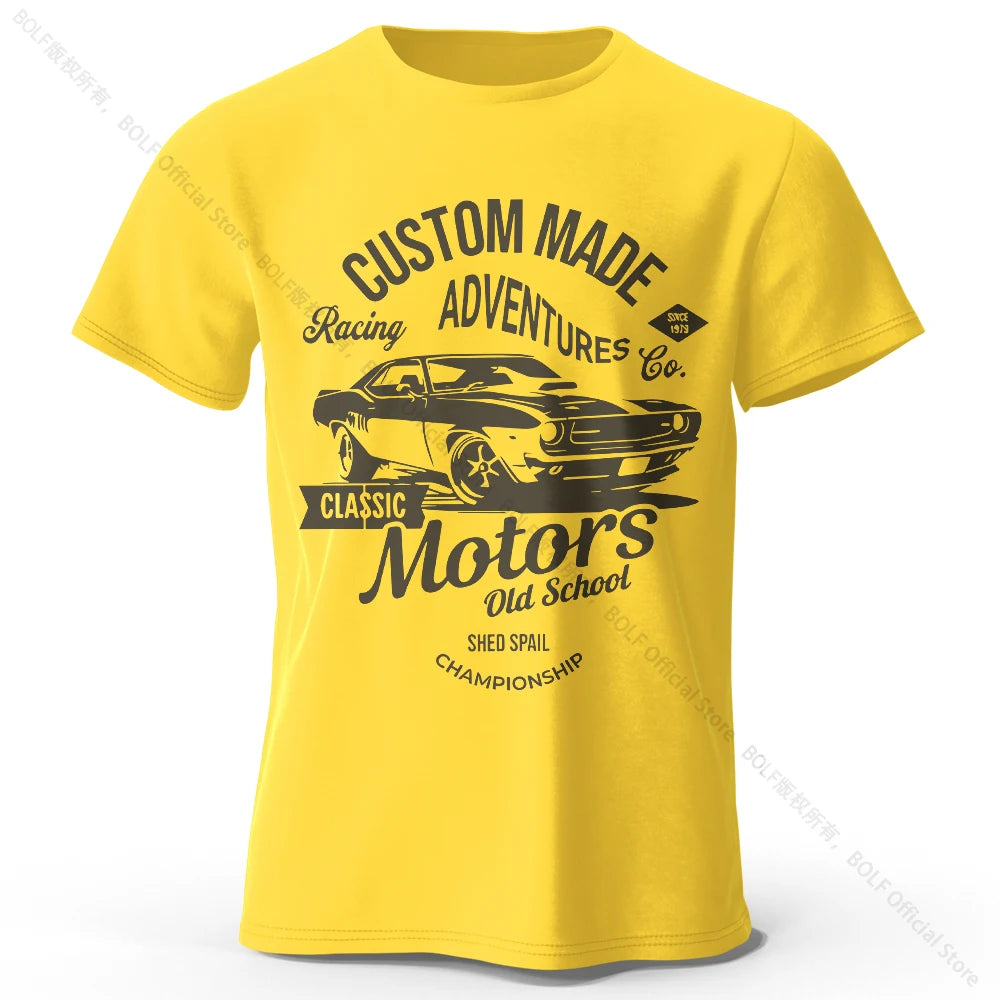 Men's Motors Printed T-Shirt 100% Cotton Oversized Vintage Old School Graphic Tees for Men Women Summer Tops - Live Store 4U