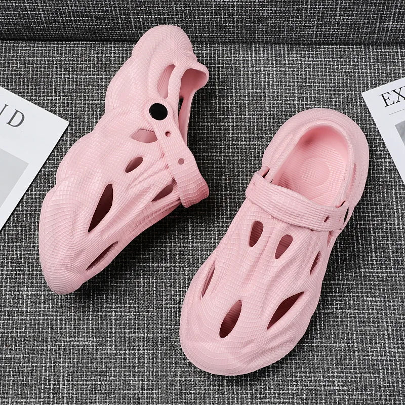 Shevalues Summer New Hollow Sandals For Men Outdoor Fashion Hole Clogs Slippers Men Non-slip Garden Shoes Soft Sole Beach Slides