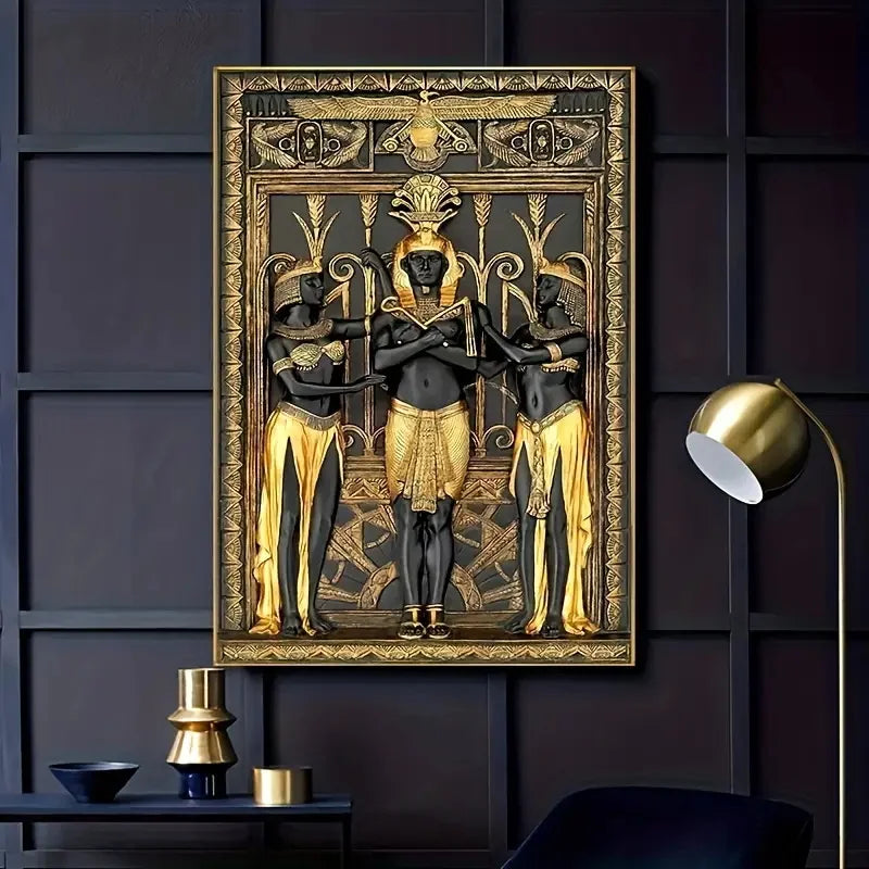 3pcs Canvas Poster Vintage Art Black Gold Egyptian Wall Art Figure Painting Ideal Gift Bedroom Living Room Dorm Corridor Decor