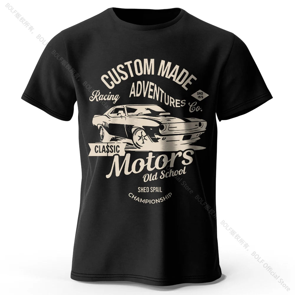 Men's Motors Printed T-Shirt 100% Cotton Oversized Vintage Old School Graphic Tees for Men Women Summer Tops - Live Store 4U