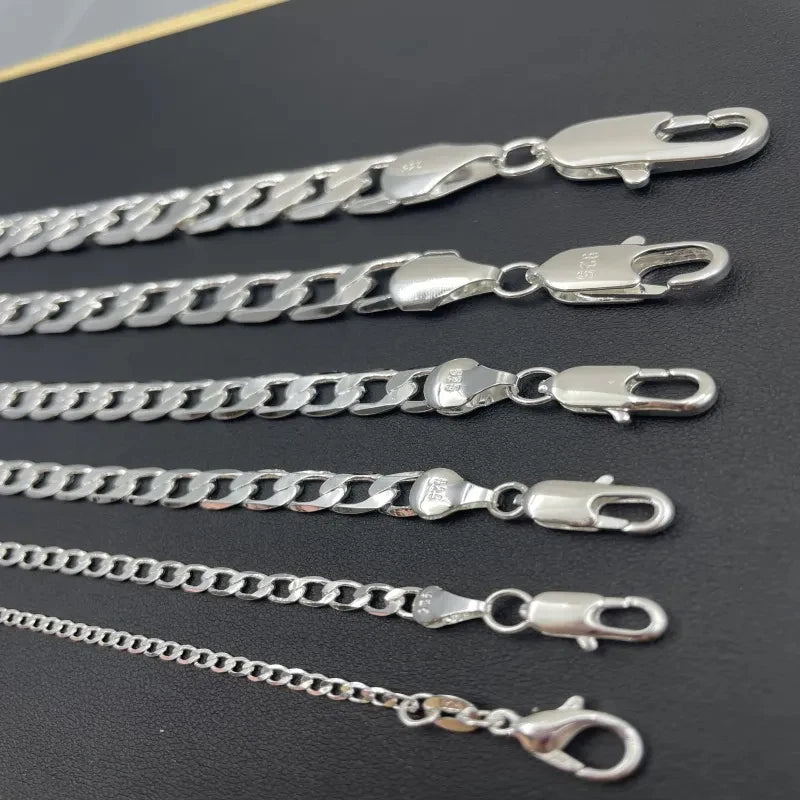 Men's 925 Sterling Silver Necklace 2/4/6/8/10/12MM 40-75cm Face Chain Necklace Lobster Clasp Men Women Engagement Jewelry Gifts - Live Store 4U
