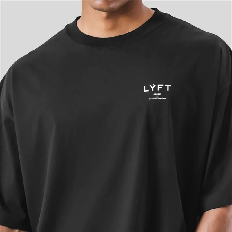 ONE POINT LYFT Print Big T Shirt Men Running Sport Gym Fitness Training Oversized 100% Cotton T-shirt Mens Bodybuilding Tee Tops - Live Store 4U