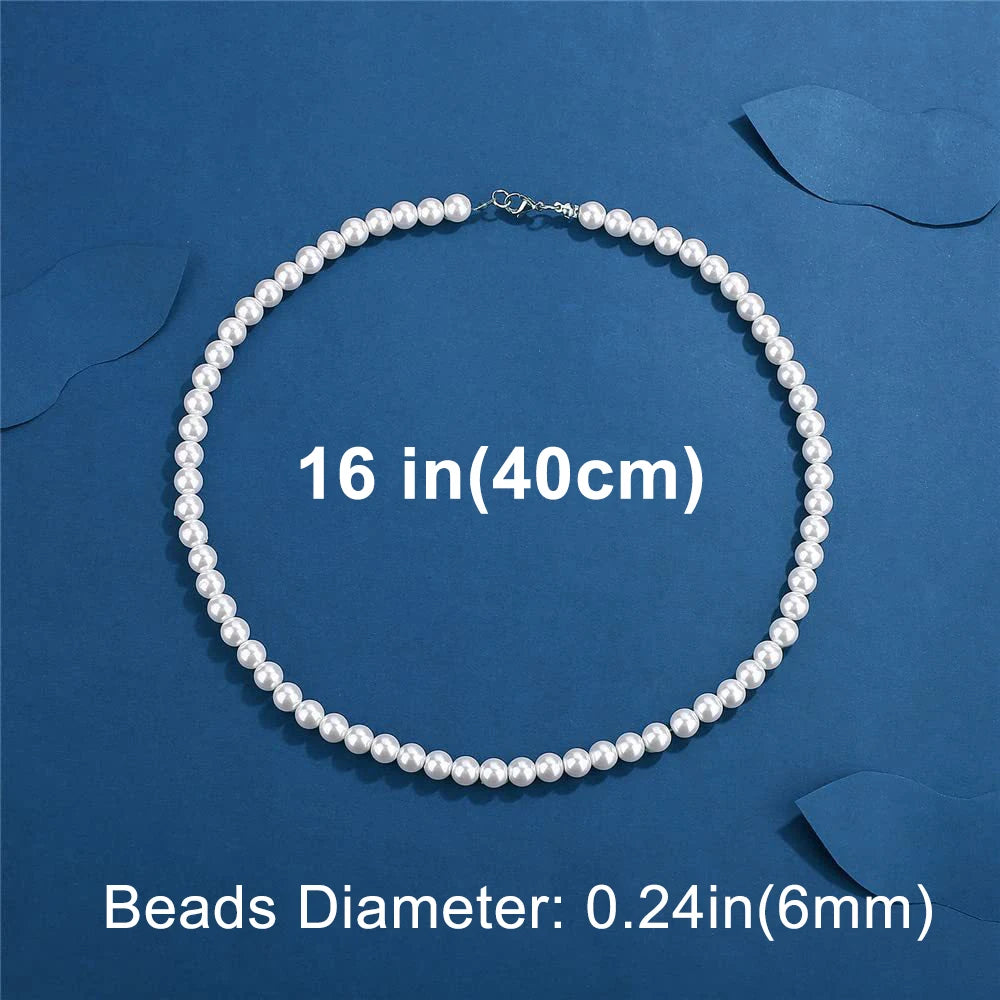 Cool Artificial White Pearl Necklace 1 Pcs Choker Beaded Chain for Men and Women Fashion Jewelry Gift - Live Store 4U