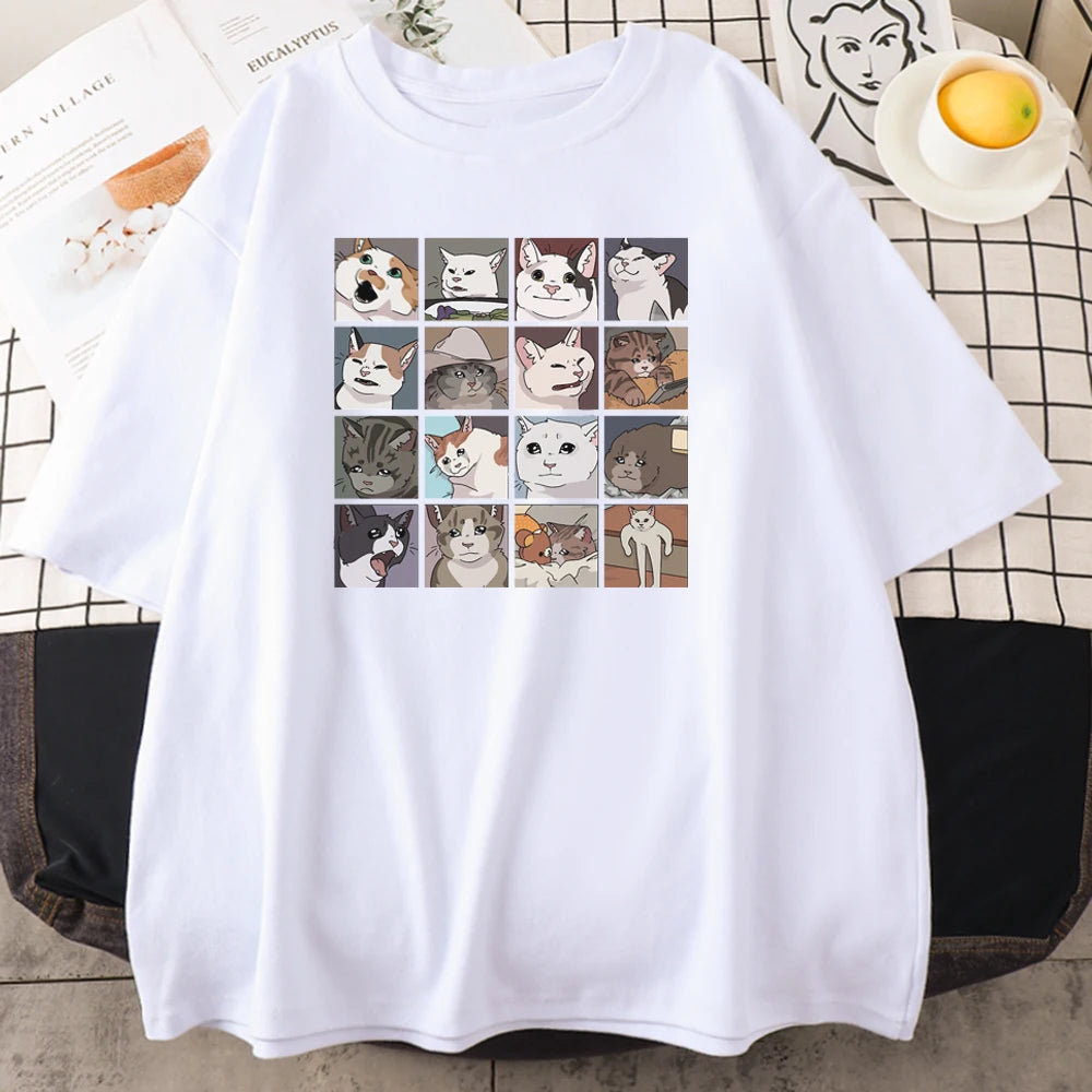 Meme Cats Puzzle Creativity Printed Men T-Shirts Beach Breathable Funny Clothing Oversize Casual Cotton Tops Mans Short Sleeve - Live Store 4U
