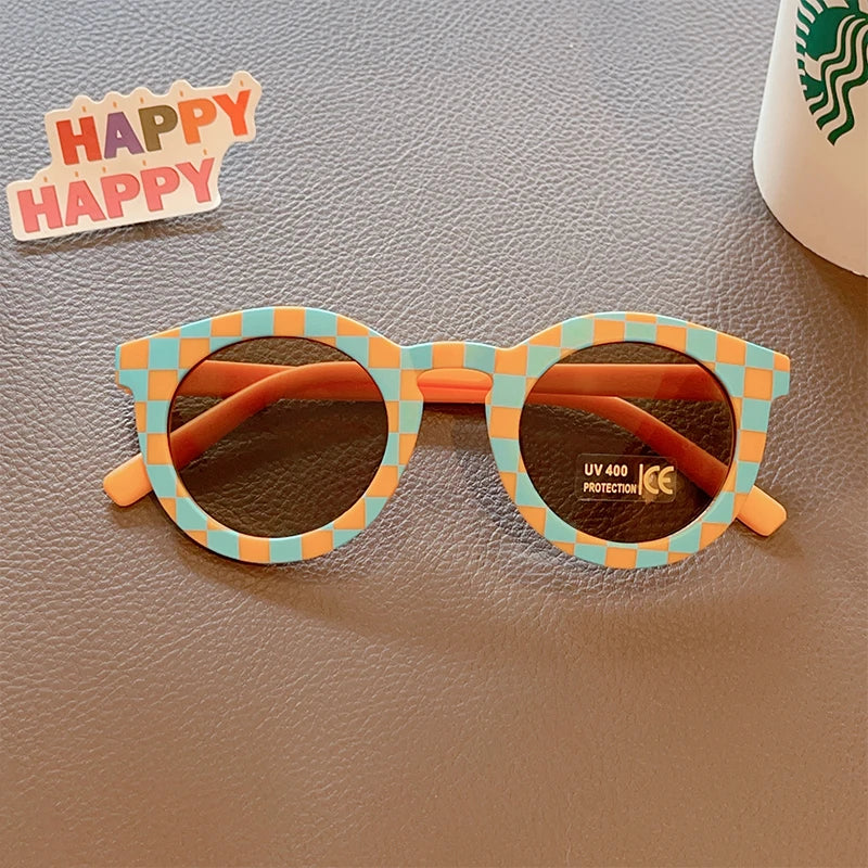 2023 New Kids Cute Checker Panel Color Round UV400 Sunglasses Baby Girls Outdoor Sun Protection Sunglasses Children Sun Glasses