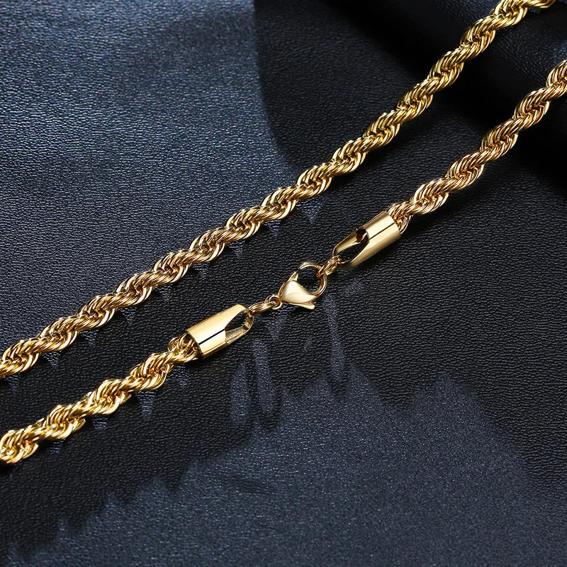 Vnox Dainty Gold Color Rope Chain Necklaces for Women Men,Chic Twisted Collar, Waterproof Stainless Steel Link 2/3/4/5mm Width - Live Store 4U