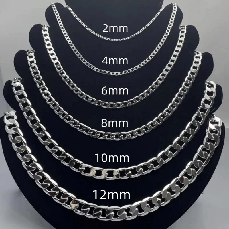 Men's 925 Sterling Silver Necklace 2/4/6/8/10/12MM 40-75cm Face Chain Necklace Lobster Clasp Men Women Engagement Jewelry Gifts - Live Store 4U