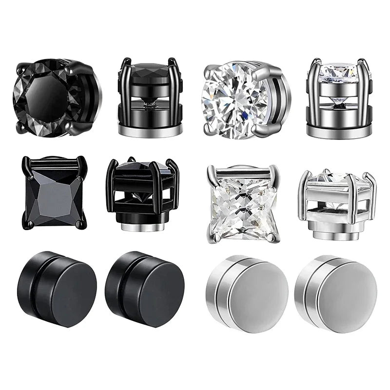 3 Pairs Crystal Strong Magnetic Ear Stud Clip Earrings for Men and Women Punk Round Zircon Magnet Earrings Non Piercing Jewelry - Live Store 4U