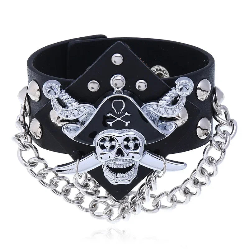 Hip Hop Rock PU Leather Bracelet Men and Women Punk Spikes Rivets Skull Heart Cross Creative Party Bracelet Jewelry Accessories - Live Store 4U