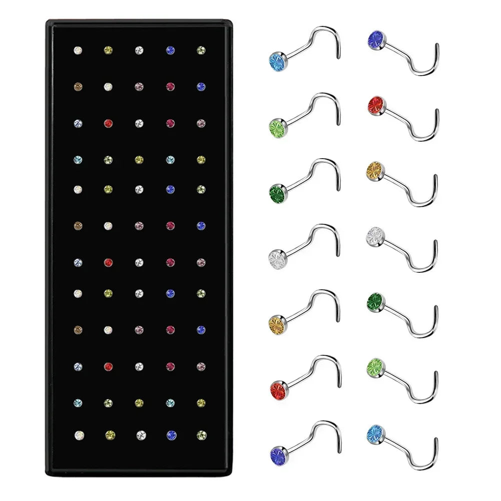 Fashion Crystal Stainless Steel Nose Stud Piercing for Women Hypoallergenic 1.8mm Nose Ring Straight/L/Screw Shaped Body Jewerly
