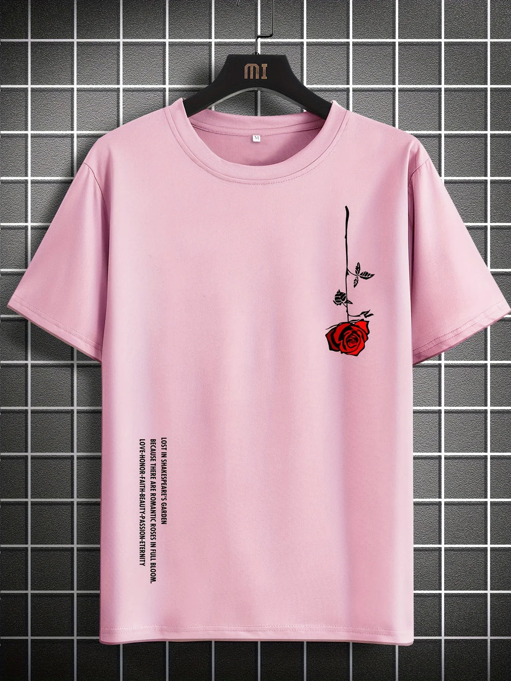 Men's Summer Loose Size 100% Cotton Rose Print Casual Slim Fit Round Neck Short Sleeve T-shirt Top - Live Store 4U