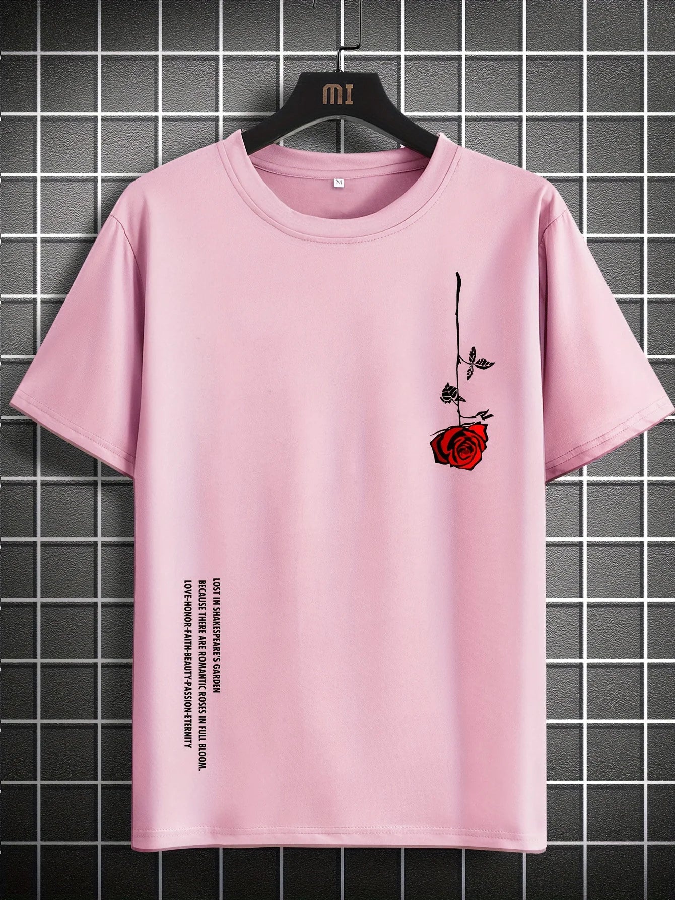 Men's Summer Loose Size 100% Cotton Rose Print Casual Slim Fit Round Neck Short Sleeve T-shirt Top - Live Store 4U