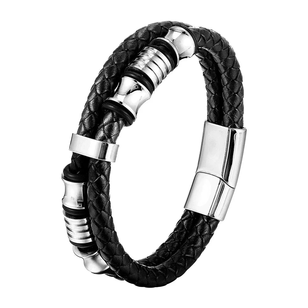 Charm Braid Rope Bracelet For Men Stainless Steel Magnetic Buckle Genuine Leather Bracelets & Bangles Male Female Jewelry - Live Store 4U