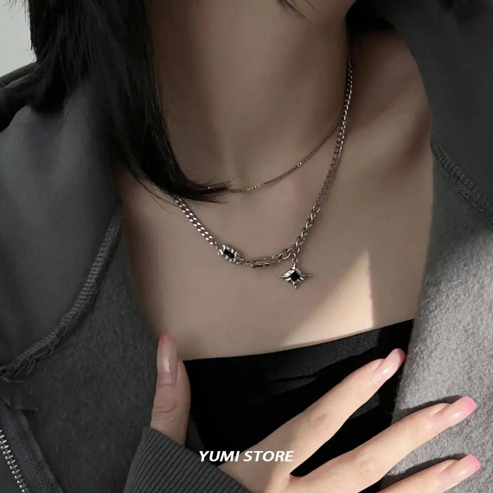 Hip Hop Zircon Star Double Layer Necklace For Men Women Trend Charm Titanium Steel Pendant Chain Unisex Jewelry Wholesale - Live Store 4U