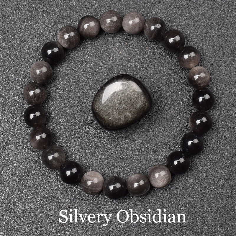 Natural Golden Obsidian Stone Beads Bracelet Men Women Golden Light Rainbow Obsidian Raw Stone Round Bead Natural Energy Jewelry - Live Store 4U