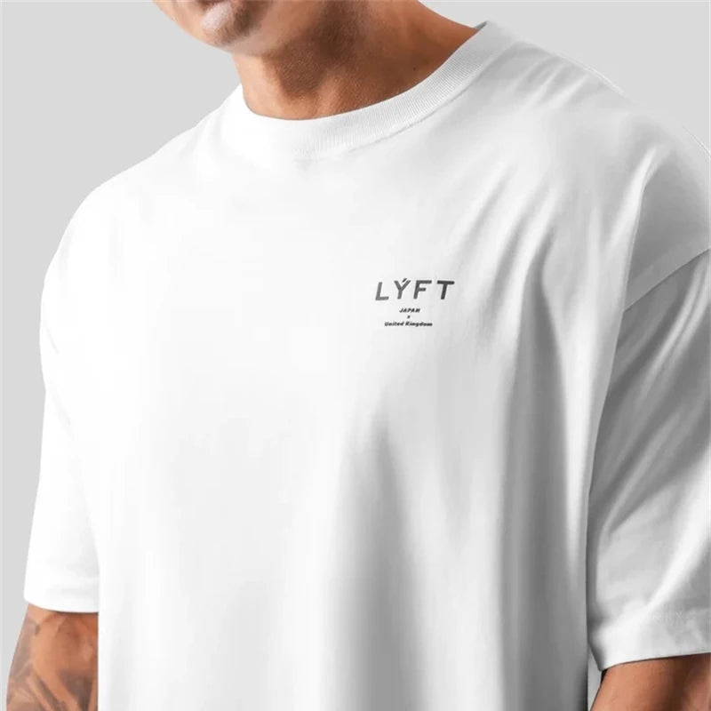 ONE POINT LYFT Print Big T Shirt Men Running Sport Gym Fitness Training Oversized 100% Cotton T-shirt Mens Bodybuilding Tee Tops - Live Store 4U