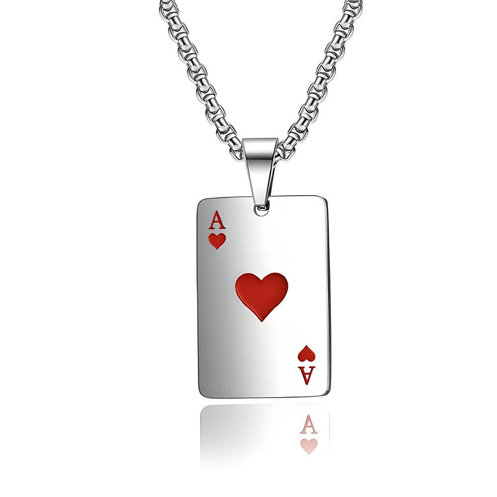 Hip Hop Stainless Steel Poker Card Ace of Spades Necklace For Men Pendant Chain Playing Cards Jewelry Ace of Hearts Necklaces - Live Store 4U