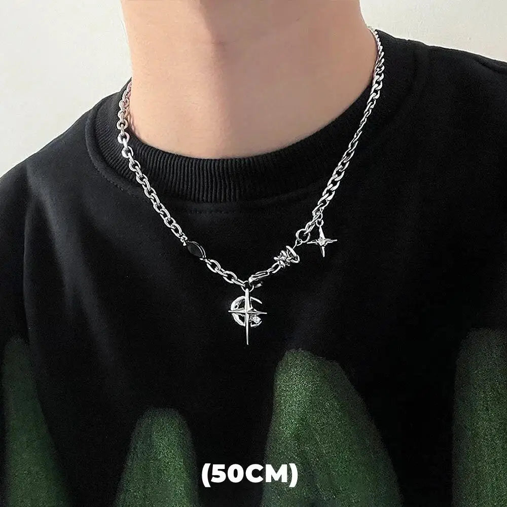 Hip Hop Zircon Star Double Layer Necklace For Men Women Trend Charm Titanium Steel Pendant Chain Unisex Jewelry Wholesale - Live Store 4U