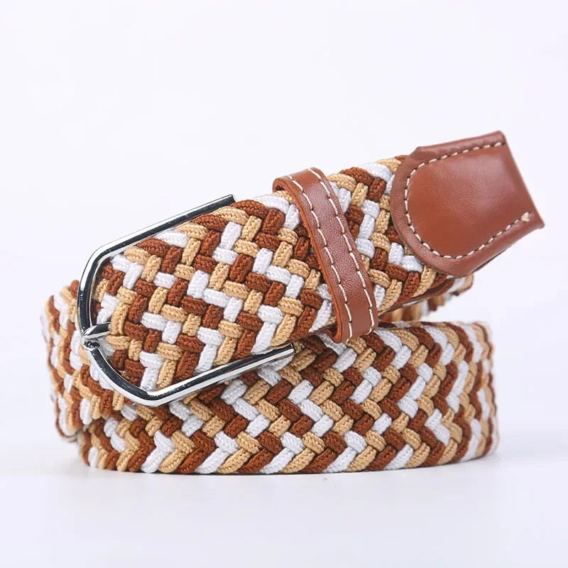 107/120/130cm UNISEX Casual Knitted Pin Buckle Women Belt Woven Canvas Elastic Expandable Braided Stretch Jeans Belts for Men - Live Store 4U