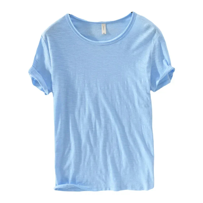 Retro Raw Edge T-Shirt for Men, 100% Cotton, Lightweight,Breathable,Slim-fit, Monochromatic, O-Neck, Casual Basic Top - Live Store 4U