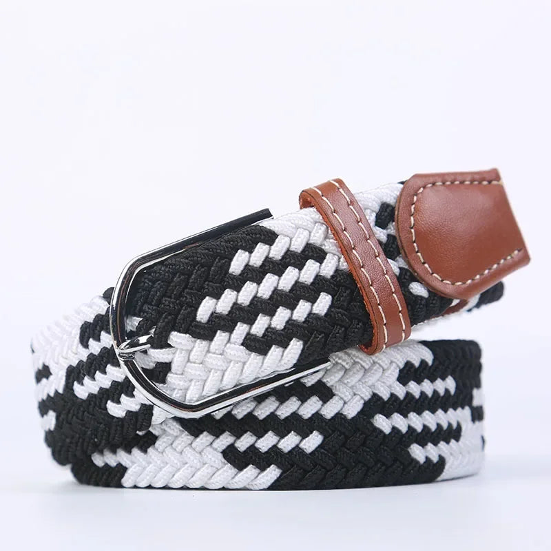 107/120/130cm UNISEX Casual Knitted Pin Buckle Women Belt Woven Canvas Elastic Expandable Braided Stretch Jeans Belts for Men - Live Store 4U