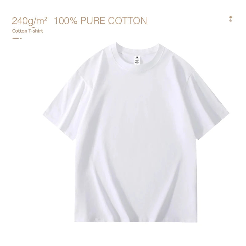 220gsm Heavy Oversized Plain T-Shirt for Men Summer HighQualtity Short Sleeve Tee 100%cotton Solid Color Trendy Casual white Top - Live Store 4U