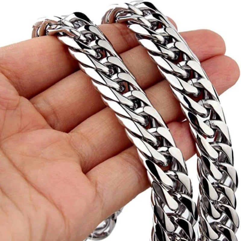 HNSP Stainless Steel Cuban Link Chain Necklace For Men Jewelry 8MM-14MM Width Male Neck Accessories - Live Store 4U