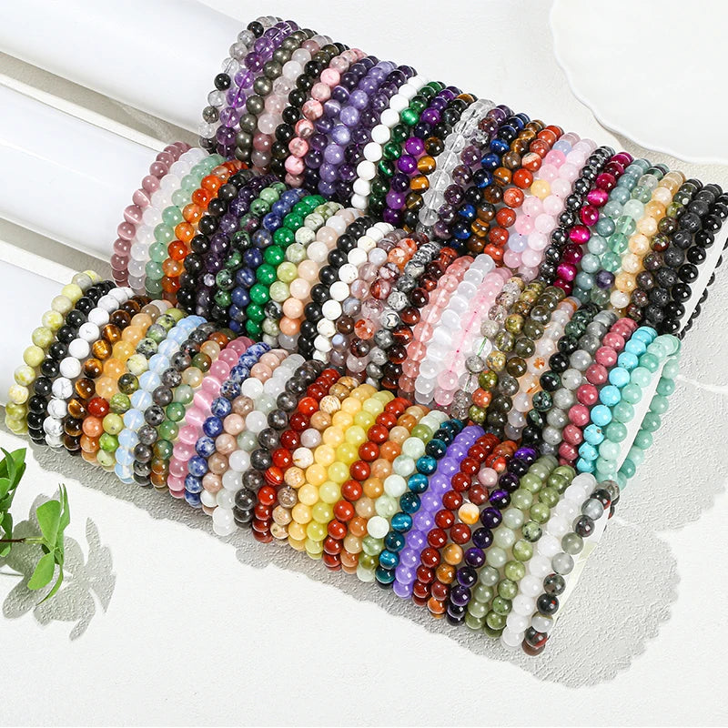 JD 6 8 10mm Natural Stone Beaded Bracelet Obsidian Fluorite Quartz Jasper Healing Beads Bangles Women Men Stretch Yoga Jewelry - Live Store 4U