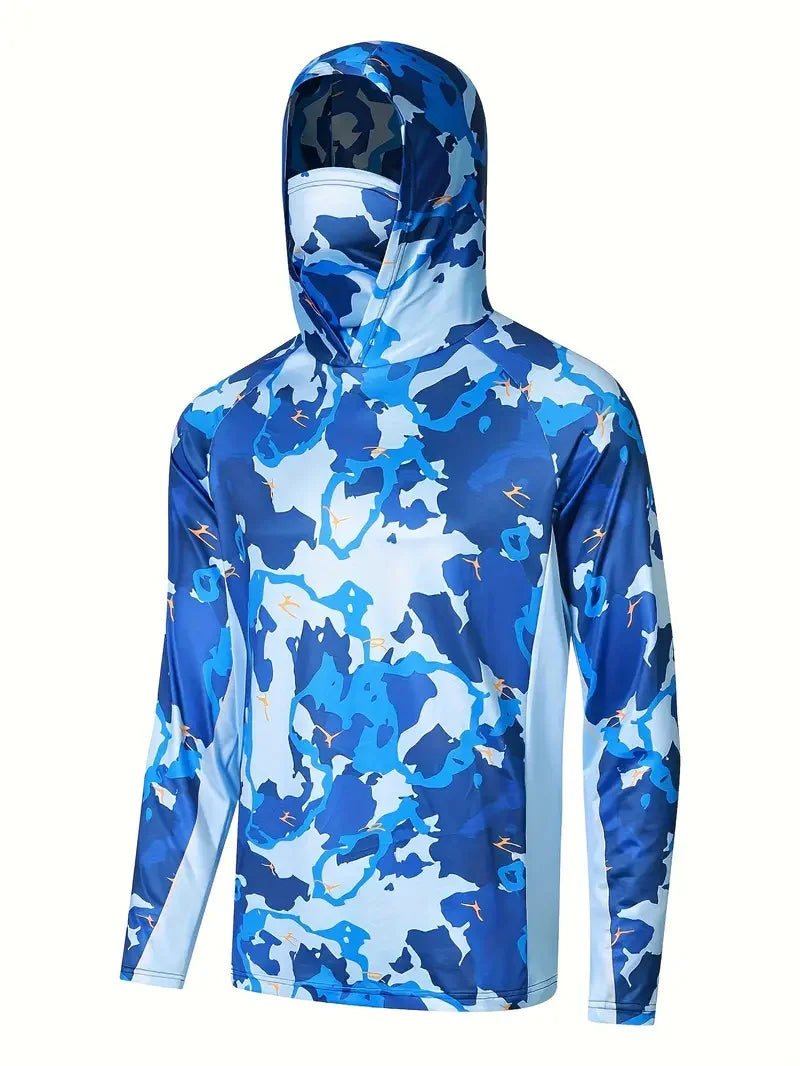 Fishing Shirt Hooded Men Fishing Clothes Outdoor Summer Mask Hoodie Sun Uv Protection Performance Jersey - Live Store 4U