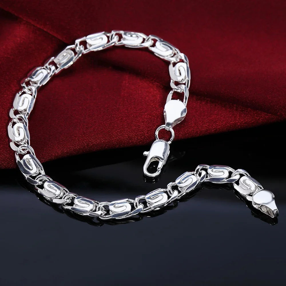 Fine 925 Sterling Silver Noble Nice Chain Solid Bracelet for Women Men Charms Party Gift Wedding Fashion Jewelry Hot Model - Live Store 4U