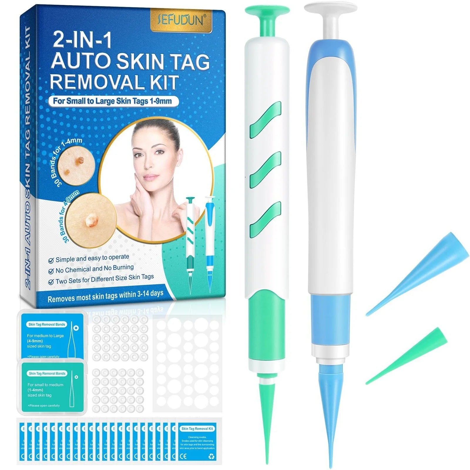 2-IN-1 Auto Skin Tag Removal Tool Kit with Cleansing Swabs Facial Skin Care Tool