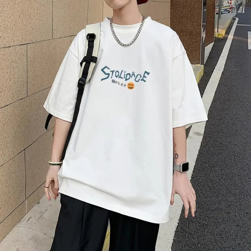 8XL Men Oversize Korean Fashion Loose American Love Puppet Rabbit Print Short Sleeve Round Neck Versatile Trend Couple outfit - Live Store 4U
