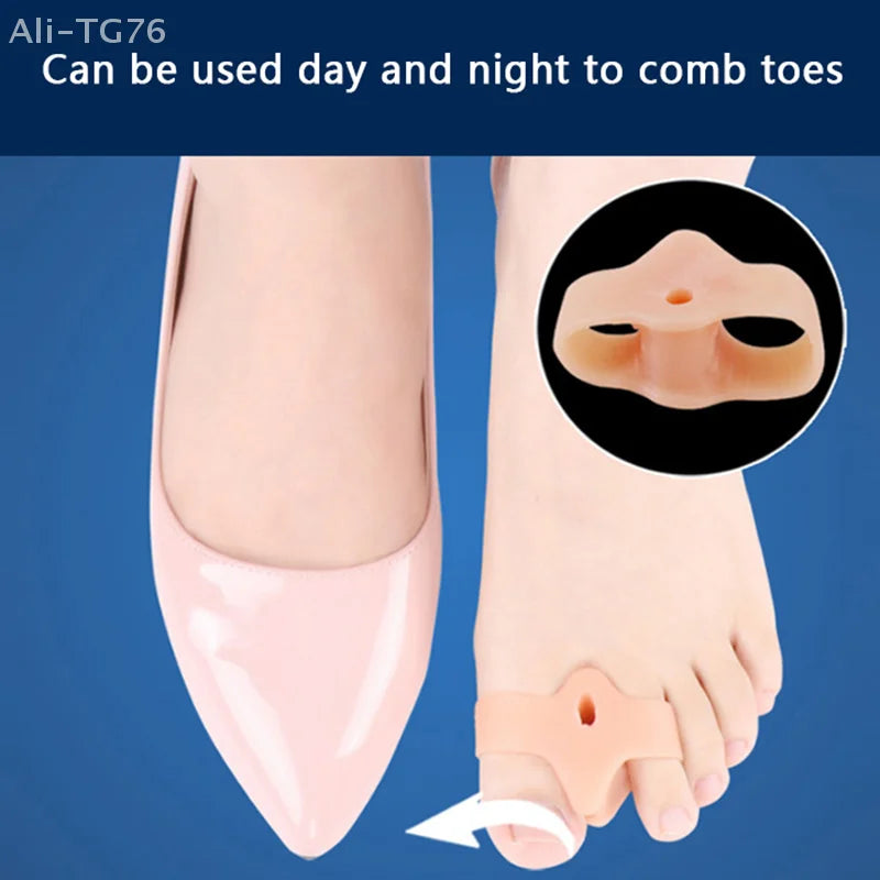2PCS Silicone Gel Thumb Corrector Double Ring Bunion Toe Hallux Valgus Protector Finger Separator Adjuster for Foot Care
