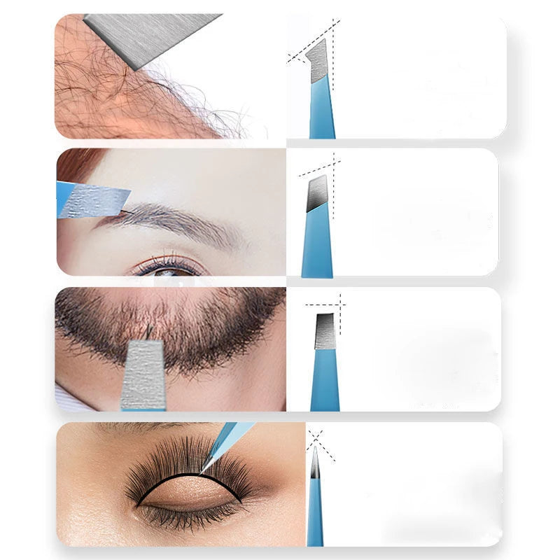 HUAZDS Eyebrow Tweezer Colorful Hair Beauty Fine Hairs Puller Stainless Steel Slanted Eye Brow Clips Removal Makeup Tools