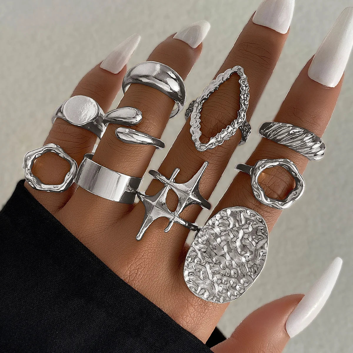 15Pcs/Set Exaggerated Metal Irregular Lines Water Droplet Smooth Rings for Women Men Punk Retro Boho Fashion Jewelry Gift - Live Store 4U