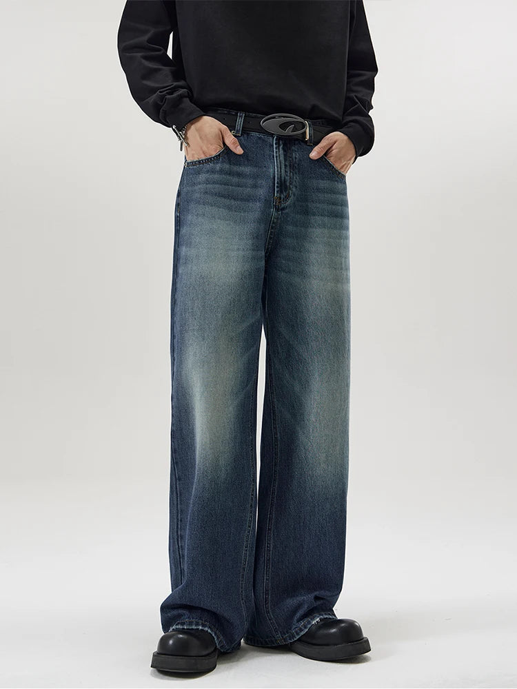 4 Colors Autumn Vintage Distressed Men's Baggy Straight Jeans Fashion Korean High Street Denim Pants Streetwear Male Trousers - Live Store 4U
