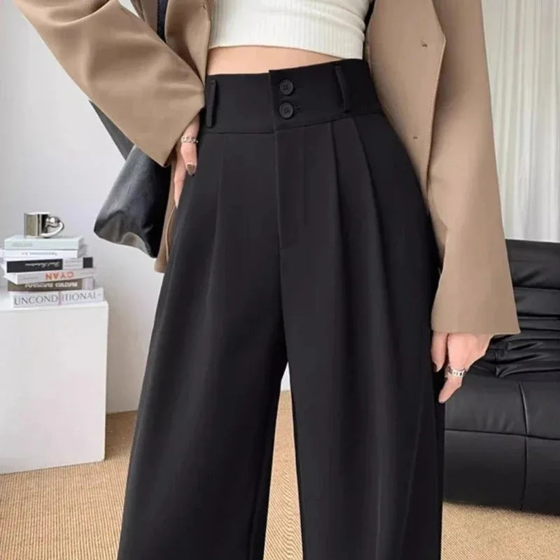 Elegant Wide Leg Pants Women Korean Style High Waist Black Baggy Pants Office Ladies Fashion Loose Suit Trousers Streetwear - Live Store 4U