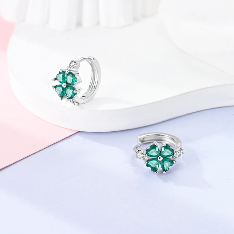 925 Sterling Silver Star Moon Hoop Earrings Sparkling Cubic Zircon Clover Earrings For Women Pretty Wedding Party Jewelry Gifts