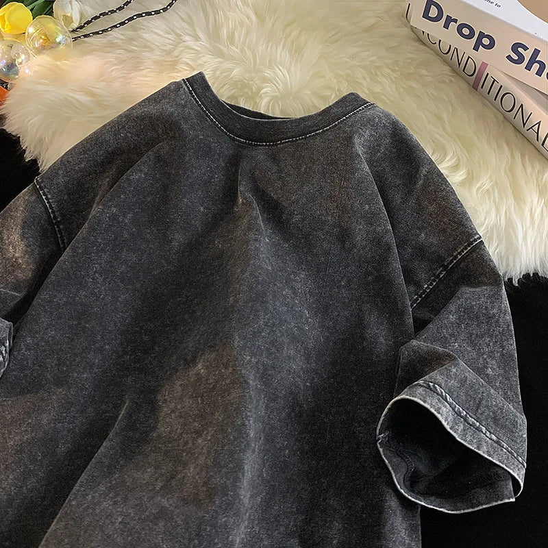 Quality Oversized Acid Washed Y2K T Shirt men Vintage T-shirts Streetwear Mineral Wash Tee Shirts boy Loose Luxury Brand Tops - Live Store 4U