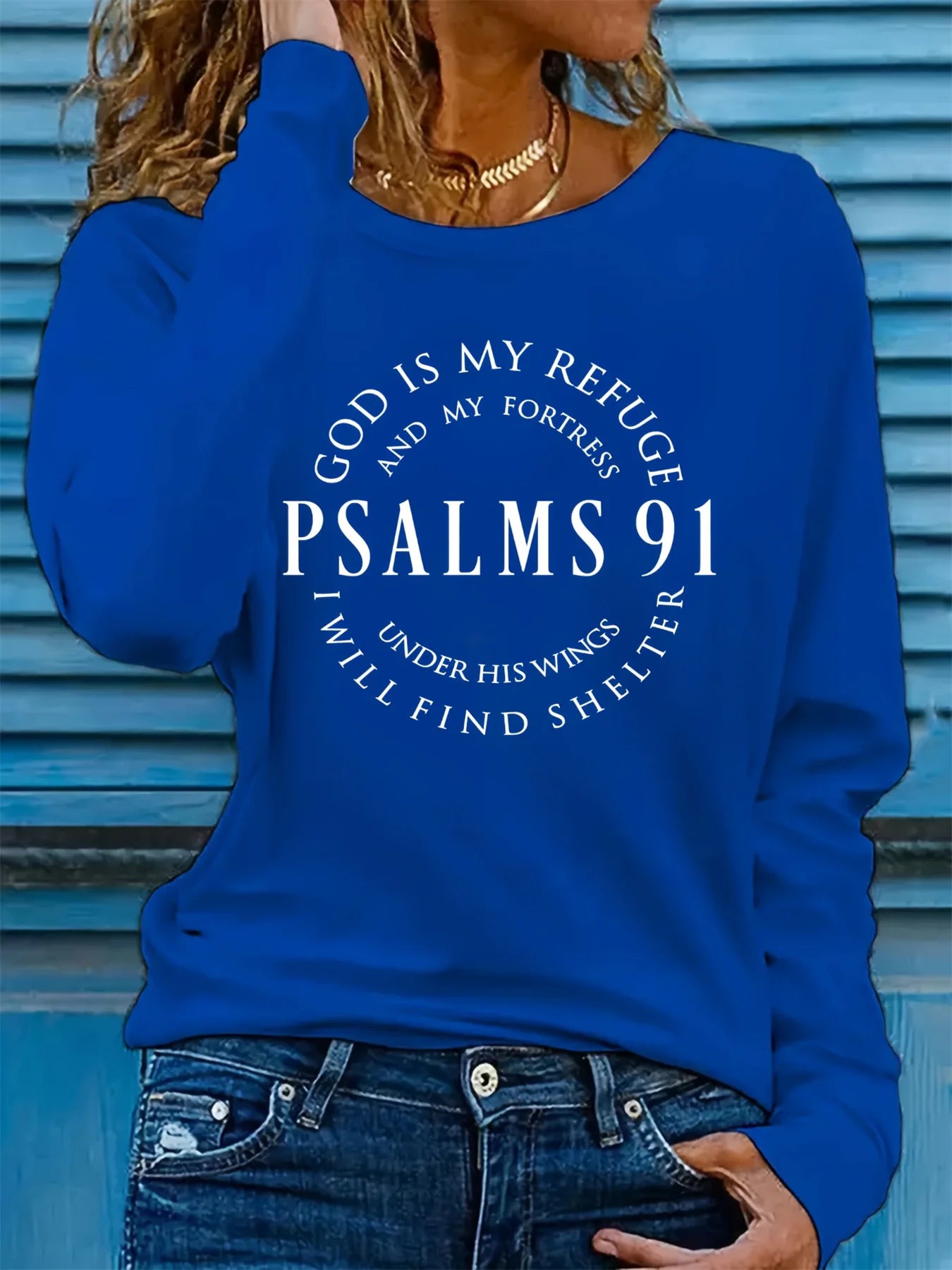 Spring and Autumn Women's 100% Cotton Fashion Casual Loose Inspirational Palms 91 Verseprint Round Neck Long Sleeve T-shirt