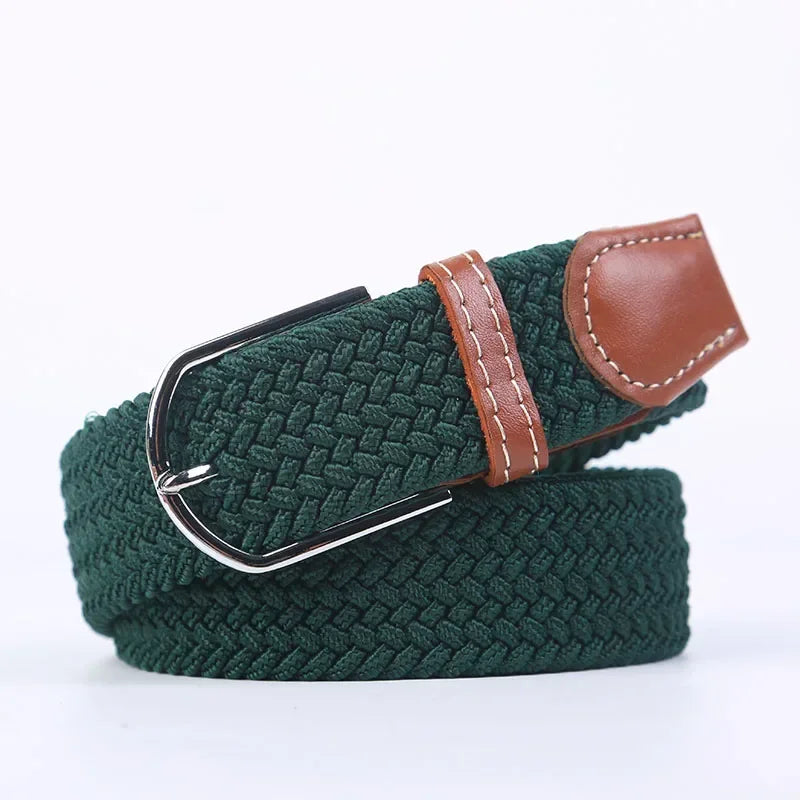 107/120/130cm UNISEX Casual Knitted Pin Buckle Women Belt Woven Canvas Elastic Expandable Braided Stretch Jeans Belts for Men - Live Store 4U