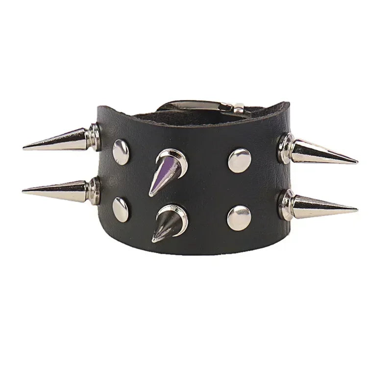 Punk Hip Hop Rock PU Leather Bracelet Unisex Trendy Chain Skull Pentagram Rivet Bracelet Party Jewelry Accessories - Live Store 4U