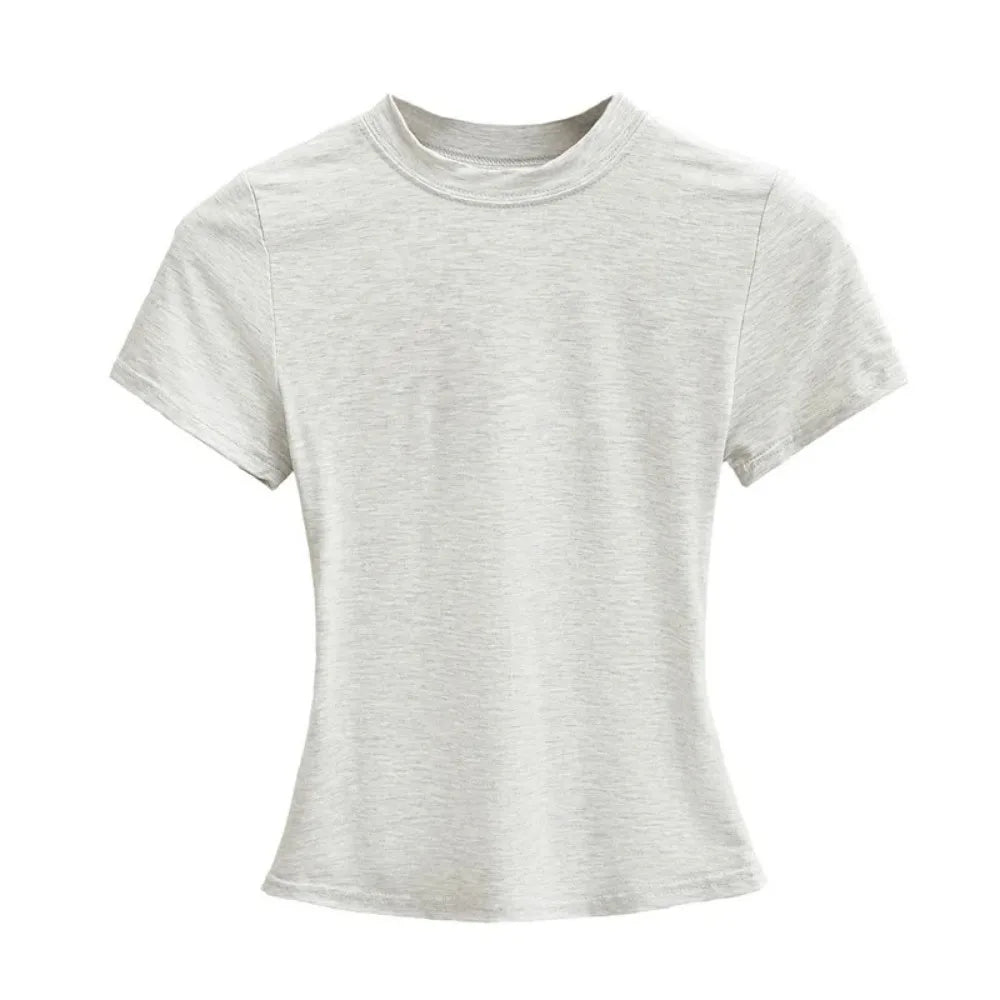 2025 New High Quality Casual T shirt Sexy Slim Short Sleeves Fashion Trend Solid Women Clothing y2k Tops - Live Store 4U