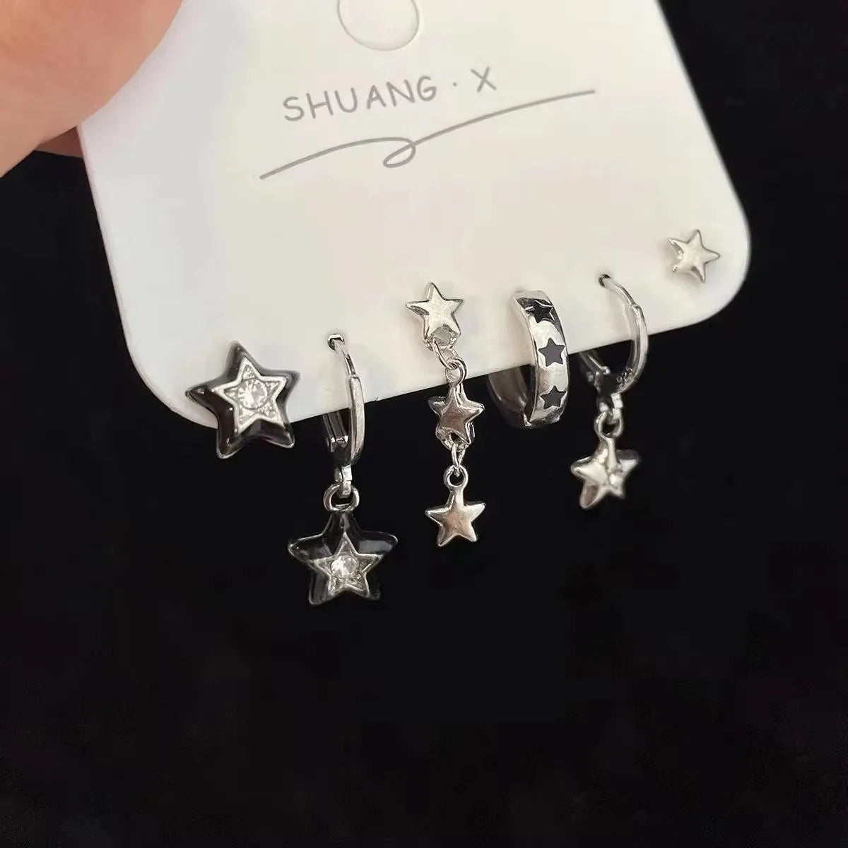 Goth Trendy Red Crystal Star Earring Set For Women Men Vintage Aesthetic Heart Pentagram Pendant Earring Y2K Jewelry Accessories - Live Store 4U