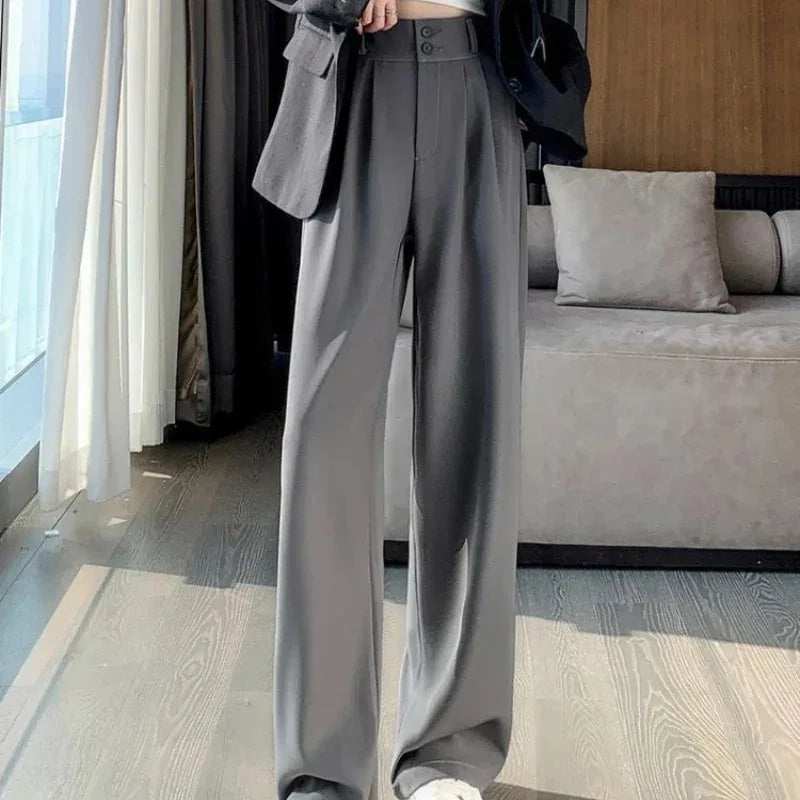 Elegant Wide Leg Pants Women Korean Style High Waist Black Baggy Pants Office Ladies Fashion Loose Suit Trousers Streetwear - Live Store 4U
