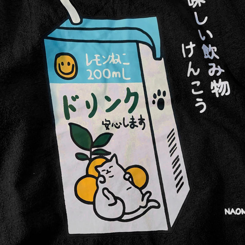 Cute Japanese Cat Print Oversized T-shirt men Women Short Sleeve Loose Casual Tee Shirt Streetwear Tops Cotton Harajuku Clothing - Live Store 4U