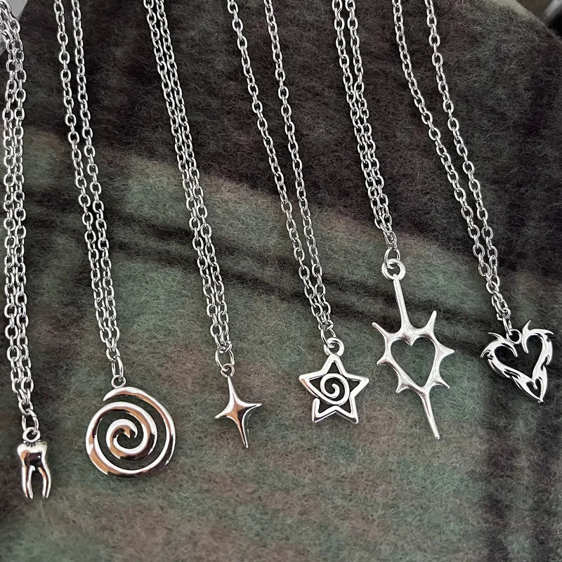 Y2K Flail Fire Heart Teeth Pendant Necklace for Women Men Charm Necklace Grunge Punk Fashion Jewelry ﻿ - Live Store 4U