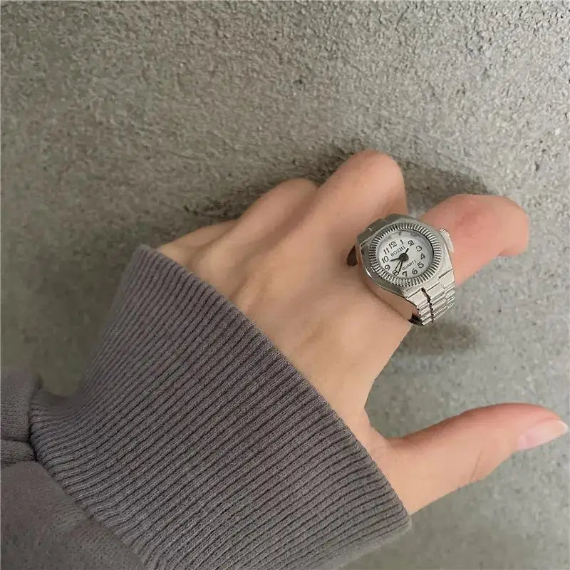 Vintage Punk Finger Watch Mini Elastic Strap Alloy Watches Couple Rings Jewelry Clock Retro Roman Quartz Watch Rings Women Men - Live Store 4U